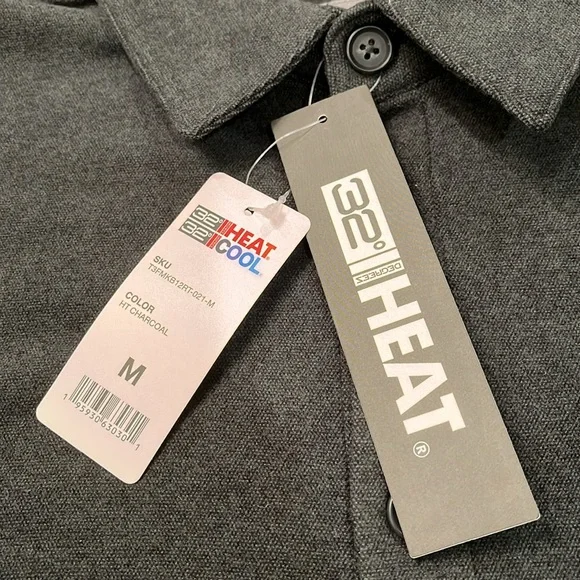 32 Degrees MEN'S CHARCOAL HEATHER KNIT L/S BUTTON-UP/NWT/M - Picture 7 of 13